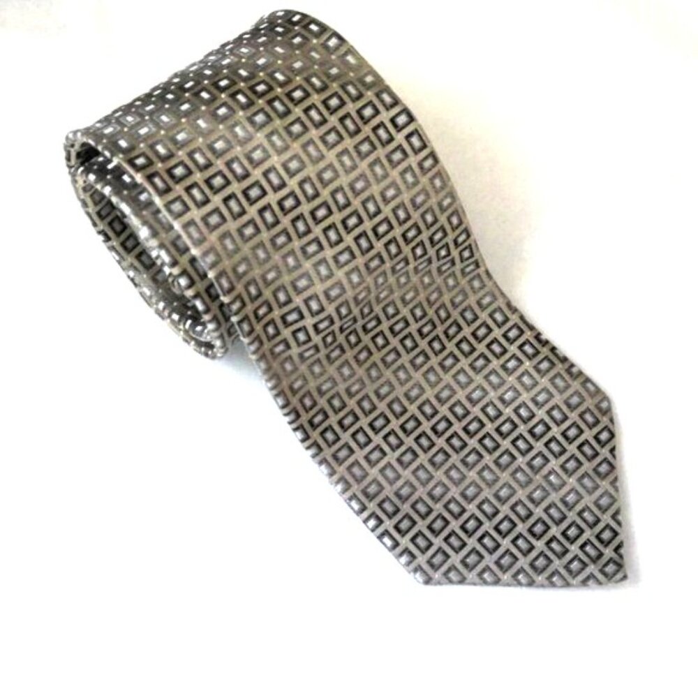 Joseph & Feiss Gold Mens All Silk Neck Tie Taupe Silver & Black 3 1/2" X 59 3/4"